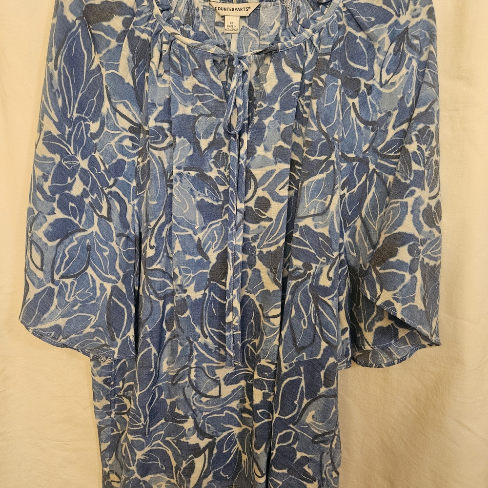 Counterparts Blue and White Tie Front Blouse